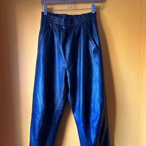 Vintage 1980s Nancy Heller genuine black leather high waist pants
